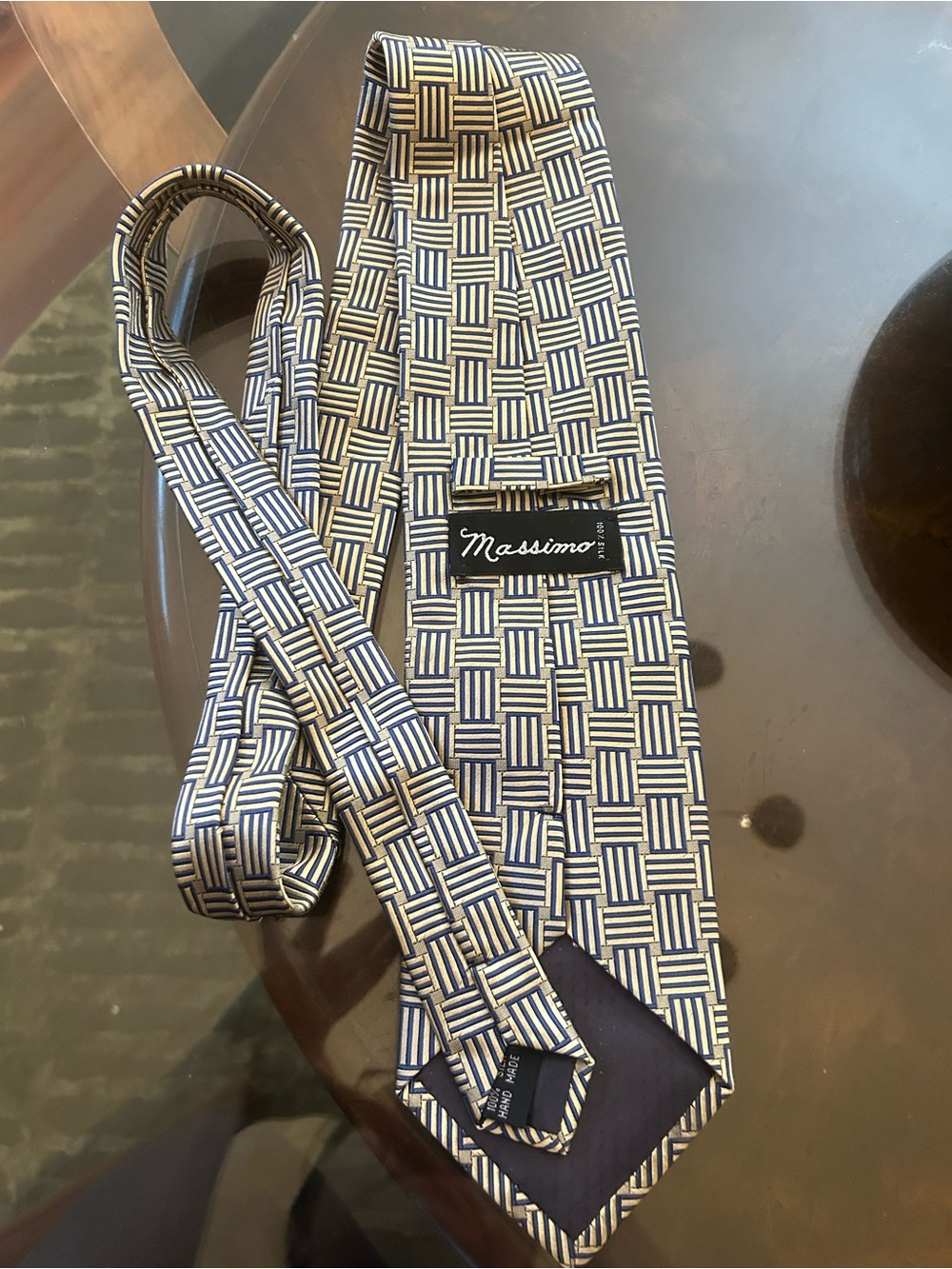 Massimo Blue and Cream Geometric Silk Tie